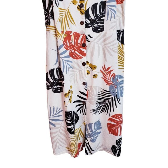 Monteau Linen Blend Palm Pattern Sundress Large Natural Beige Multicolor Dress - Picture 3 of 13